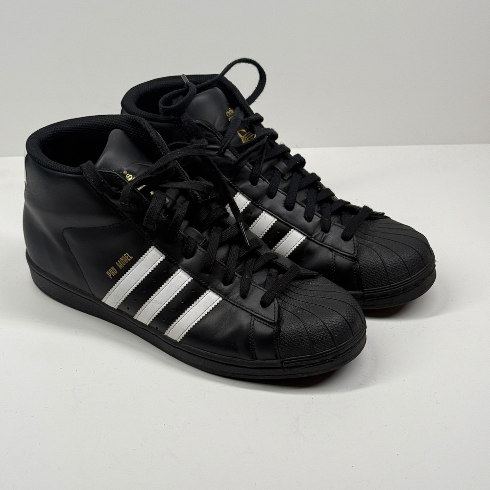 Adidas Pro Model Men's Mid Top Sneakers Core Black Leather Lace Up Size 11